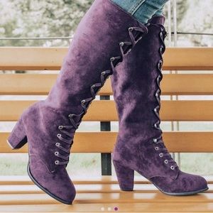 NWT PURPLE LACE UP KNEE HIGH BOOTS